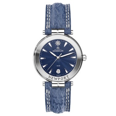 Montre Michel Herbelin Newport quartz cadran bleu bracelet cuir bleu 38,5 mm