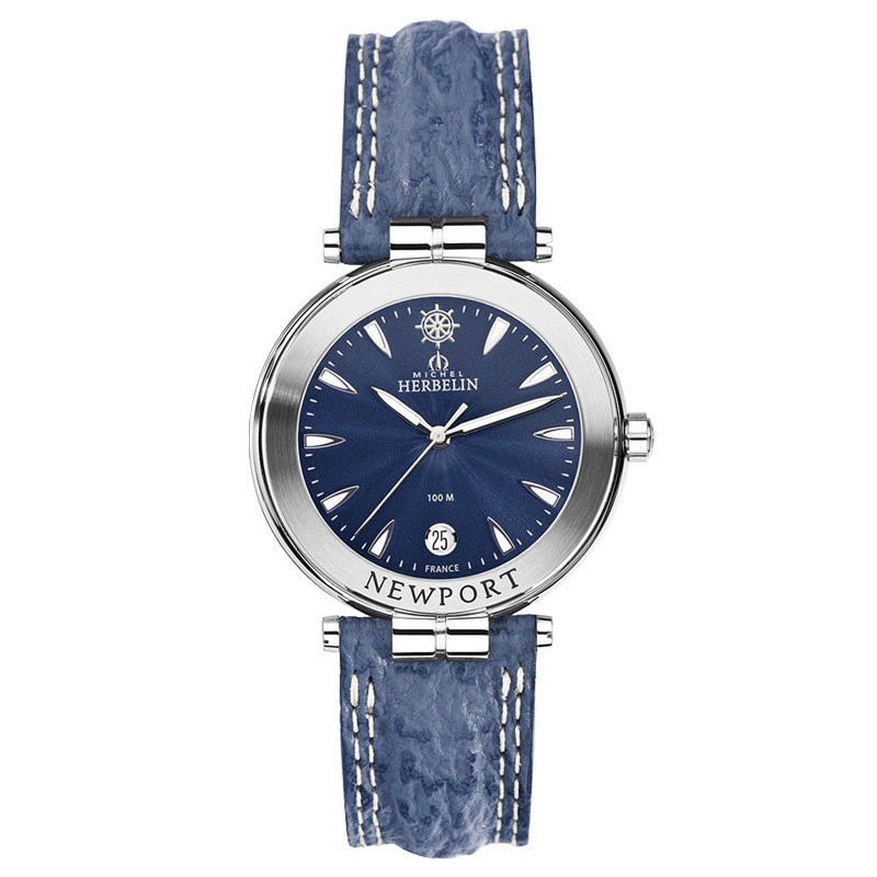 Montre Michel Herbelin Newport quartz cadran bleu bracelet cuir bleu 38,5 mm