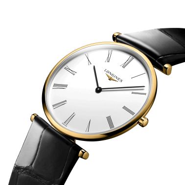 Montre Longines La Grande Classique quartz cadran blanc chiffres romains bracelet cuir noir 36 mm L4.755.2.11.2