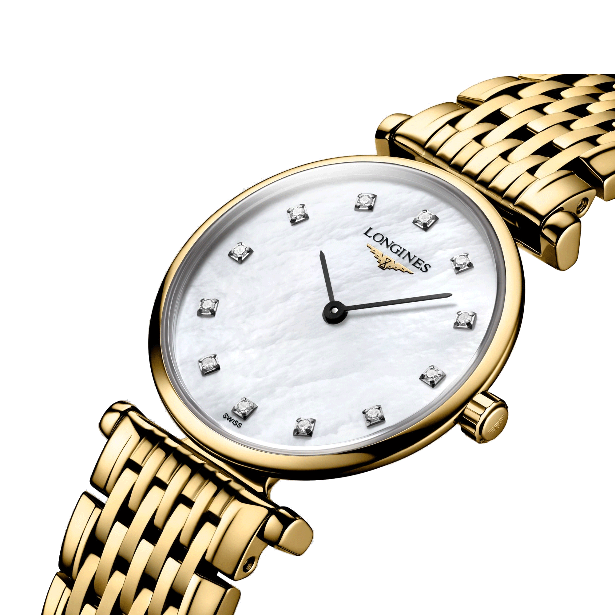 Montre Longines la Grande Classique quartz cadran nacre bracelet acier traité PVD doré 24 mm