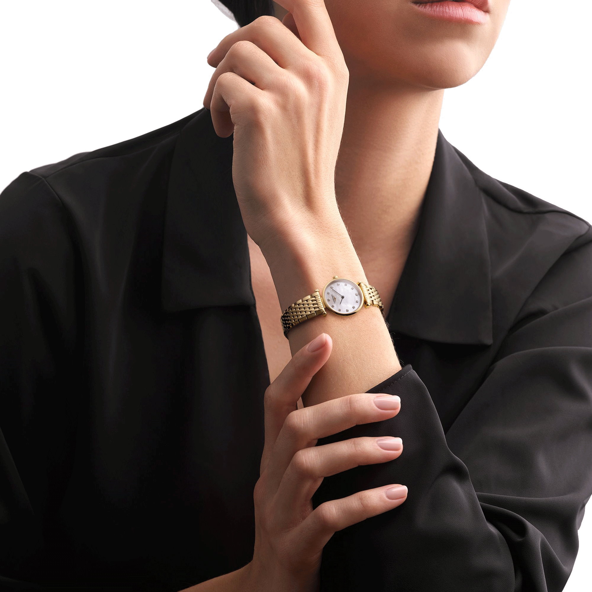 Montre Longines la Grande Classique quartz cadran nacre bracelet acier traité PVD doré 24 mm