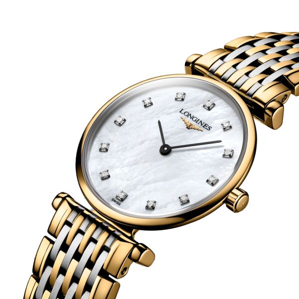 Montre Longines la Grande Classique quartz cadran blanc index diamants bracelet acier bicolore 24 mm L4.209.2.87.7