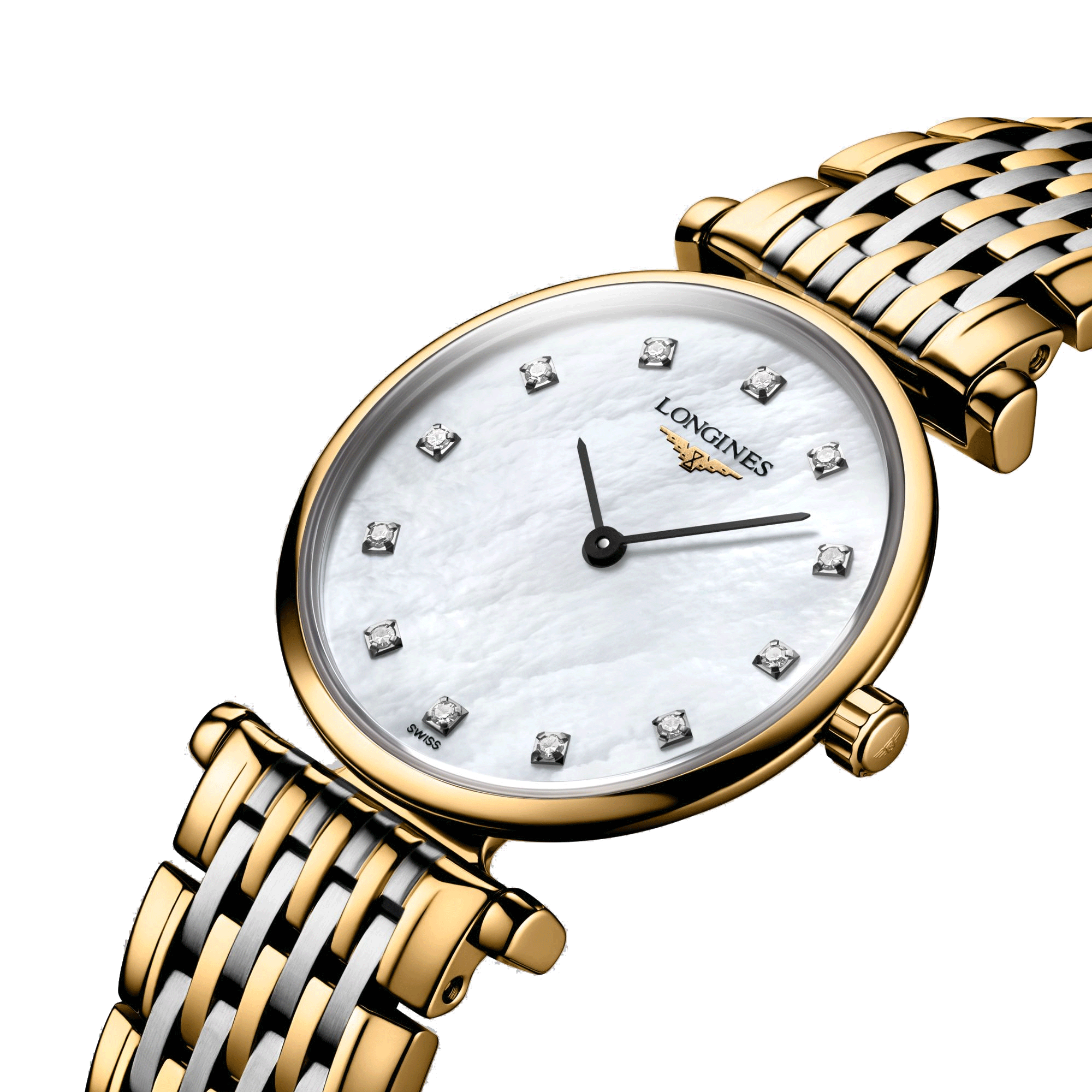 Montre Longines la Grande Classique quartz cadran blanc index diamants bracelet acier bicolore 24 mm L4.209.2.87.7