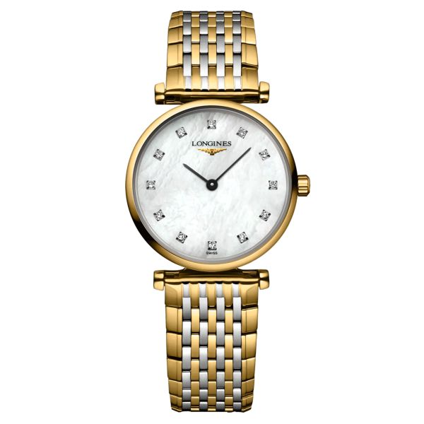 Montre Longines la Grande Classique quartz cadran blanc index diamants bracelet acier bicolore 24 mm L4.209.2.87.7