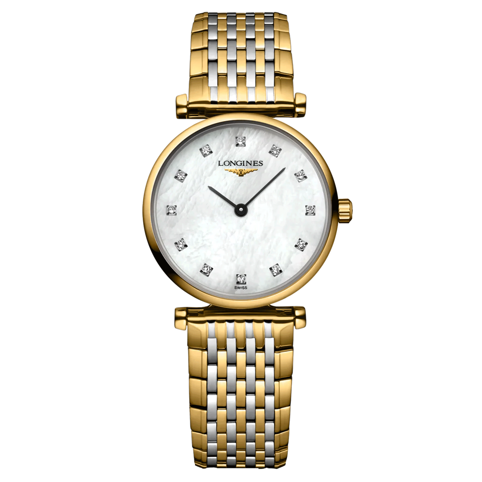 Montre Longines la Grande Classique quartz cadran blanc index diamants bracelet acier bicolore 24 mm L4.209.2.87.7
