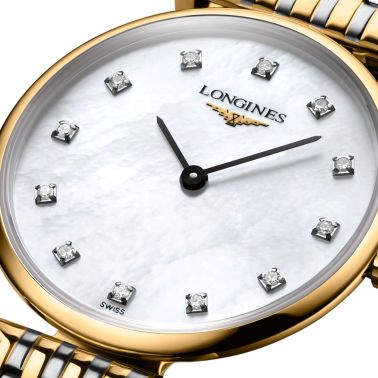 Montre Longines la Grande Classique quartz cadran blanc index diamants bracelet acier bicolore 24 mm L4.209.2.87.7
