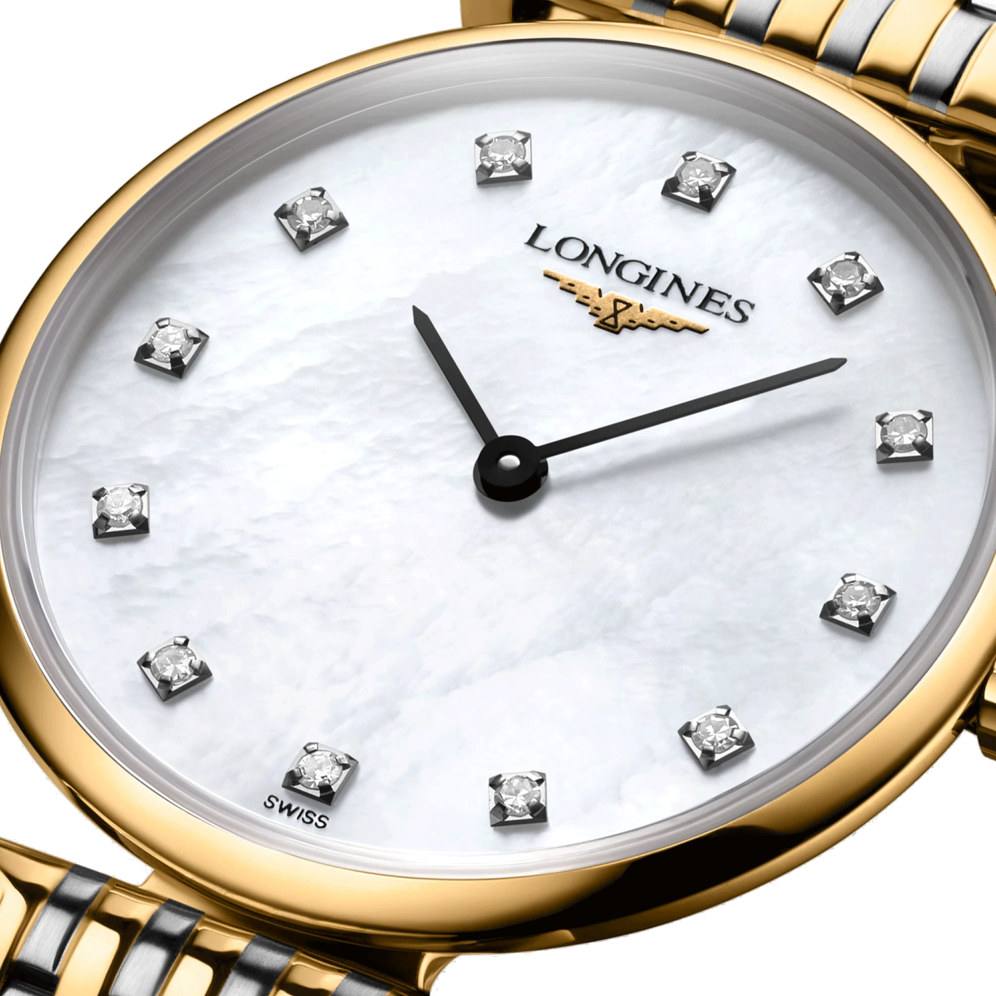 Montre Longines la Grande Classique quartz cadran blanc index diamants bracelet acier bicolore 24 mm L4.209.2.87.7