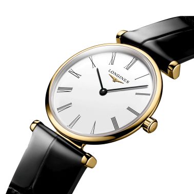 Montre Longines La Grande Classique quartz cadran blanc bracelet cuir d'alligator noir 24 mm