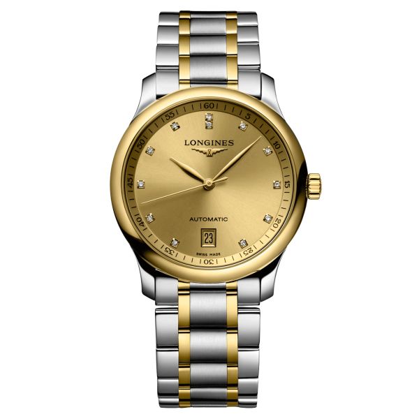 Longines Master Collection automatic watch with diamond markers gold dial steel and yellow gold bracelet 38.5 mm