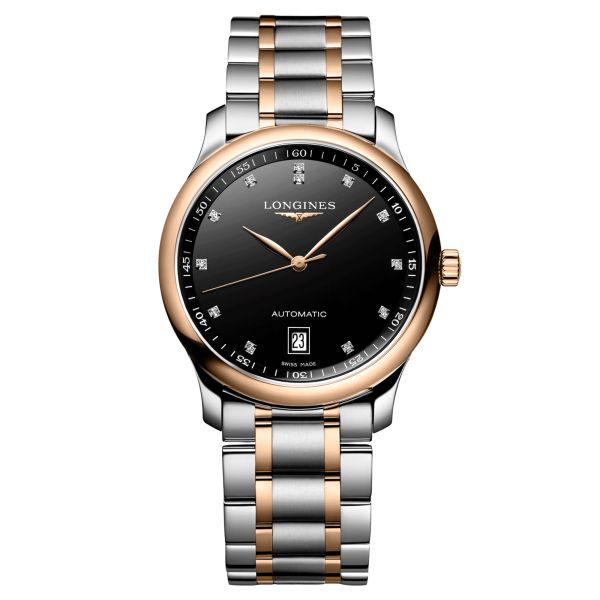 Longines Master Collection automatic watch with diamond markers black dial steel and pink gold bracelet 38.5 mm