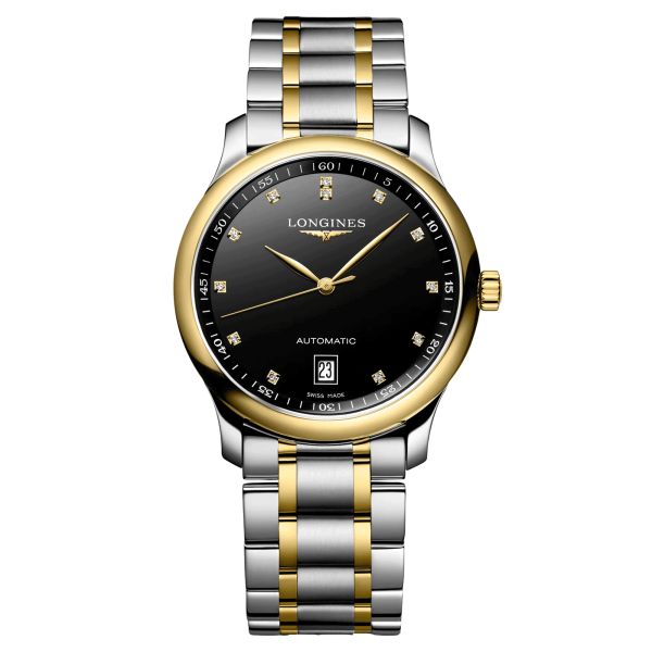 Longines Master Collection automatic watch with diamond markers black dial steel and yellow gold bracelet 38.5 mm