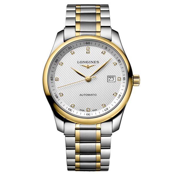 Montre Longines Master Collection automatique index diamants cadran argenté bracelet acier et or jaune 40 mm L2.793.5.97.7