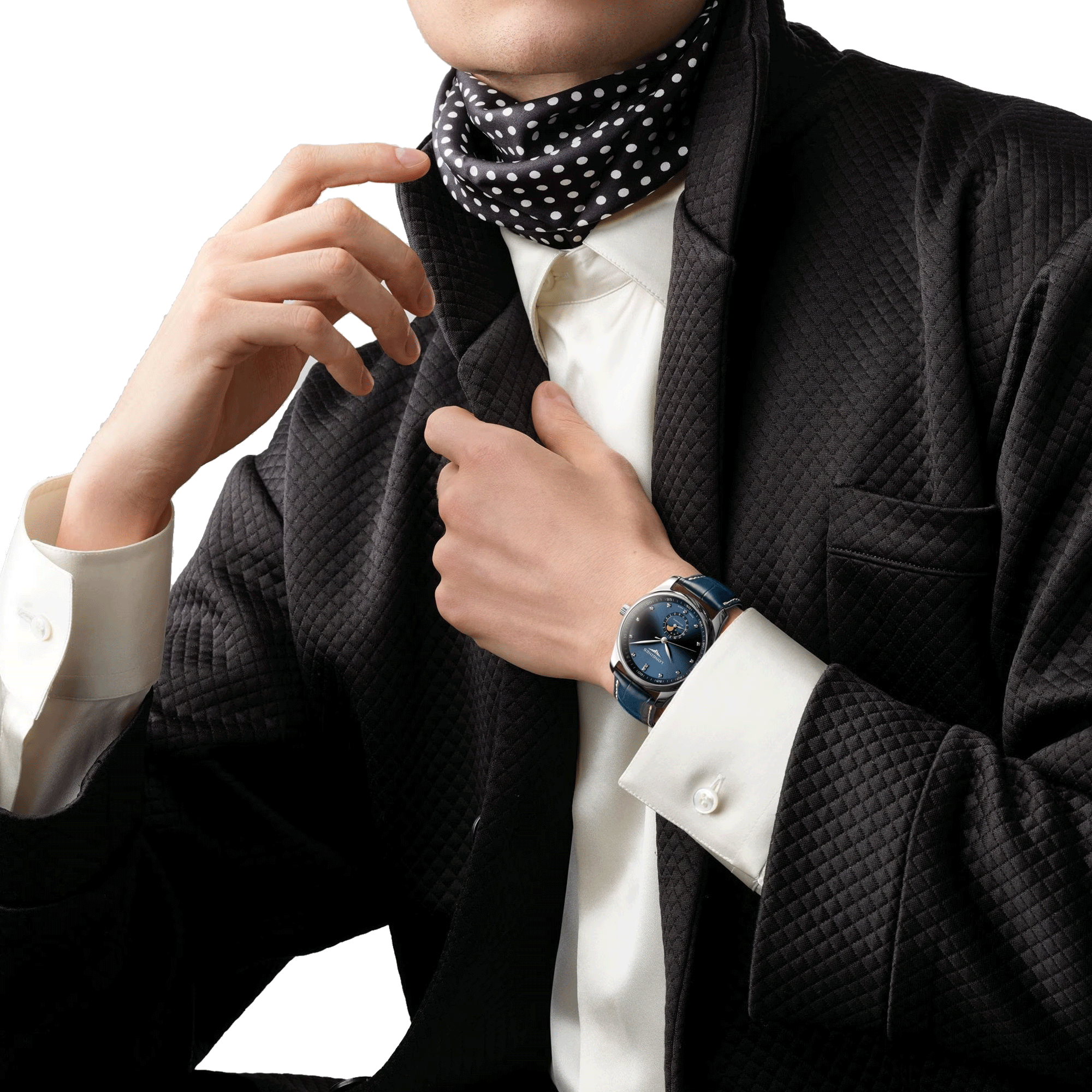 Longines Master Collection automatic watch diamond index blue dial blue leather strap 40 mm