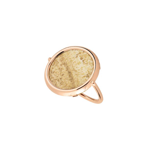 Bague Ginette NY Disc Ring en or rose et jaspe paysage