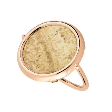 Bague Ginette NY Disc Ring en or rose et jaspe paysage