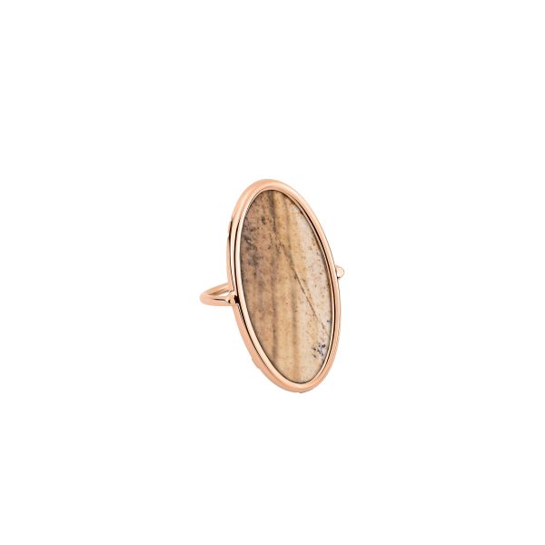 Bague Ginette NY Ellipse en or rose et jaspe paysage