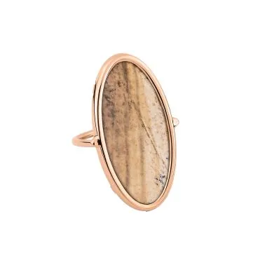 Bague Ginette NY Ellipse en or rose et jaspe paysage
