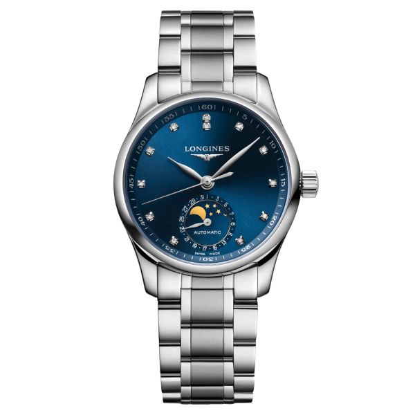 Longines Master Collection automatic watch blue dial steel bracelet 34 mm