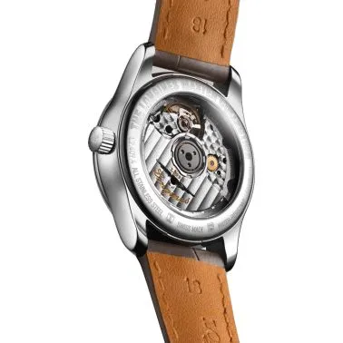 Longines Master Collection automatic watch white mother-of-pearl dial beige croco leather strap 34 mm