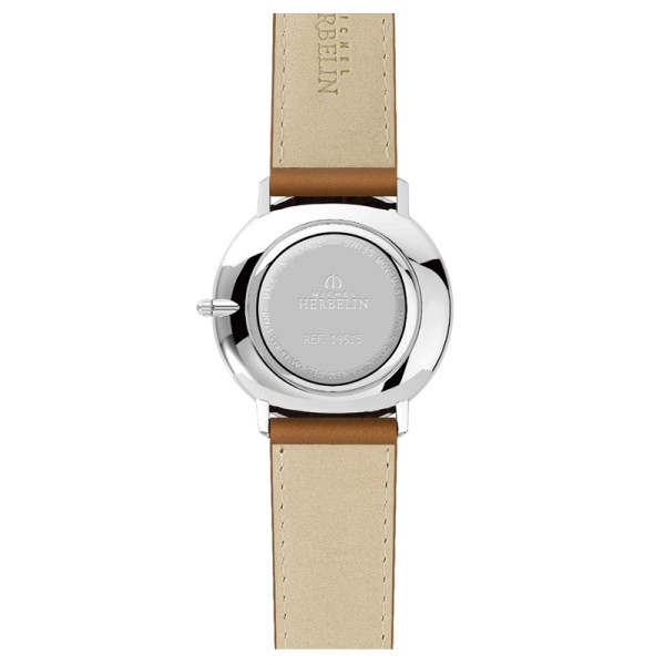 Montre Michel Herbelin City quartz cadran bleu bracelet cuir marron 38,7 mm