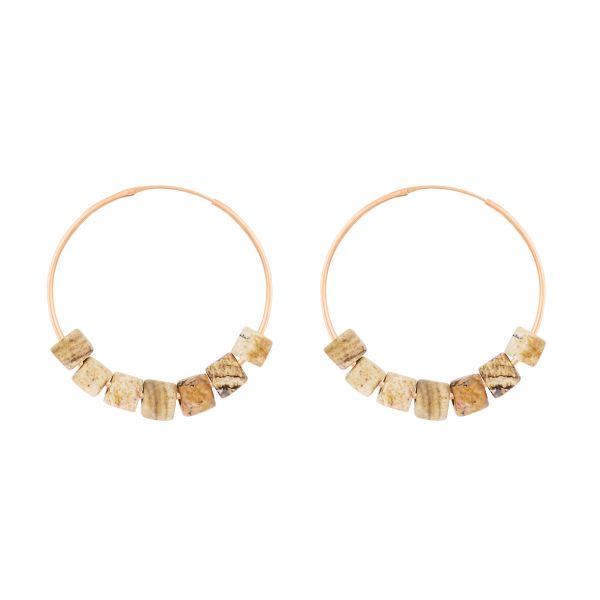 Ginette NY Picture hoop earrings in rose gold and landscape jasper