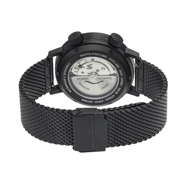 Montre Lip Grande Nautic Ski Fantôme BRI automatique cadran noir bracelet acier milanais 41 mm