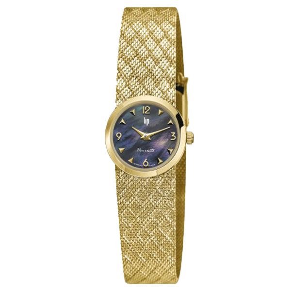 Lip Henriette quartz black mother of pearl dial gold mesh bracelet 22 mm