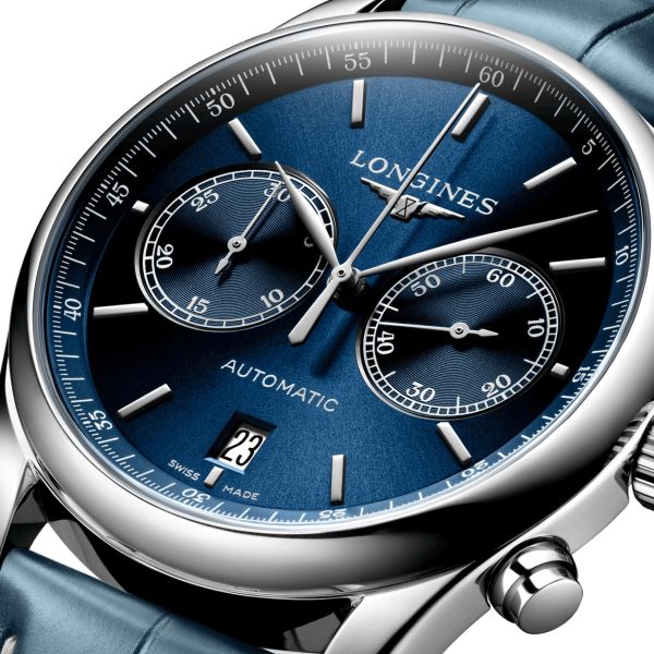 Montre Longines Master Collection automatique chronographe cadran bleu bracelet cuir bleu 40 mm L2.629.4.92.0
