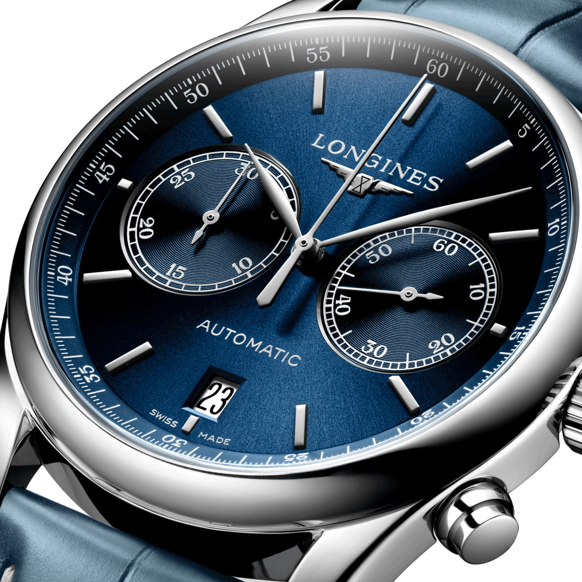 Montre Longines Master Collection automatique chronographe cadran bleu bracelet cuir bleu 40 mm L2.629.4.92.0