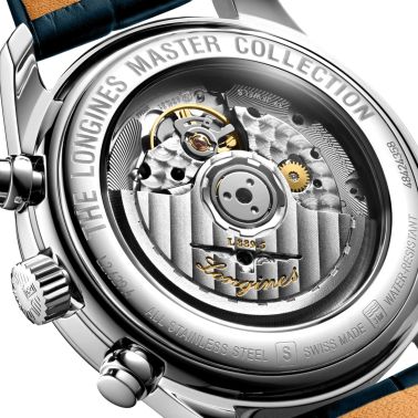 Montre Longines Master Collection automatique chronographe cadran bleu bracelet cuir bleu 40 mm L2.629.4.92.0