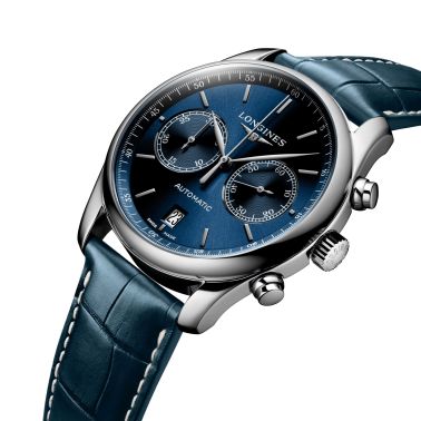 Montre Longines Master Collection automatique chronographe cadran bleu bracelet cuir bleu 40 mm L2.629.4.92.0
