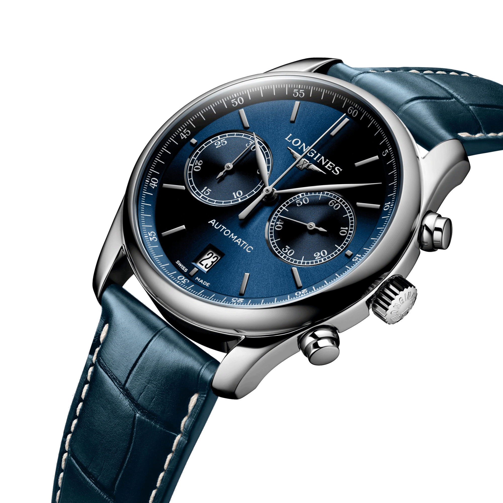 Montre Longines Master Collection automatique chronographe cadran bleu bracelet cuir bleu 40 mm L2.629.4.92.0