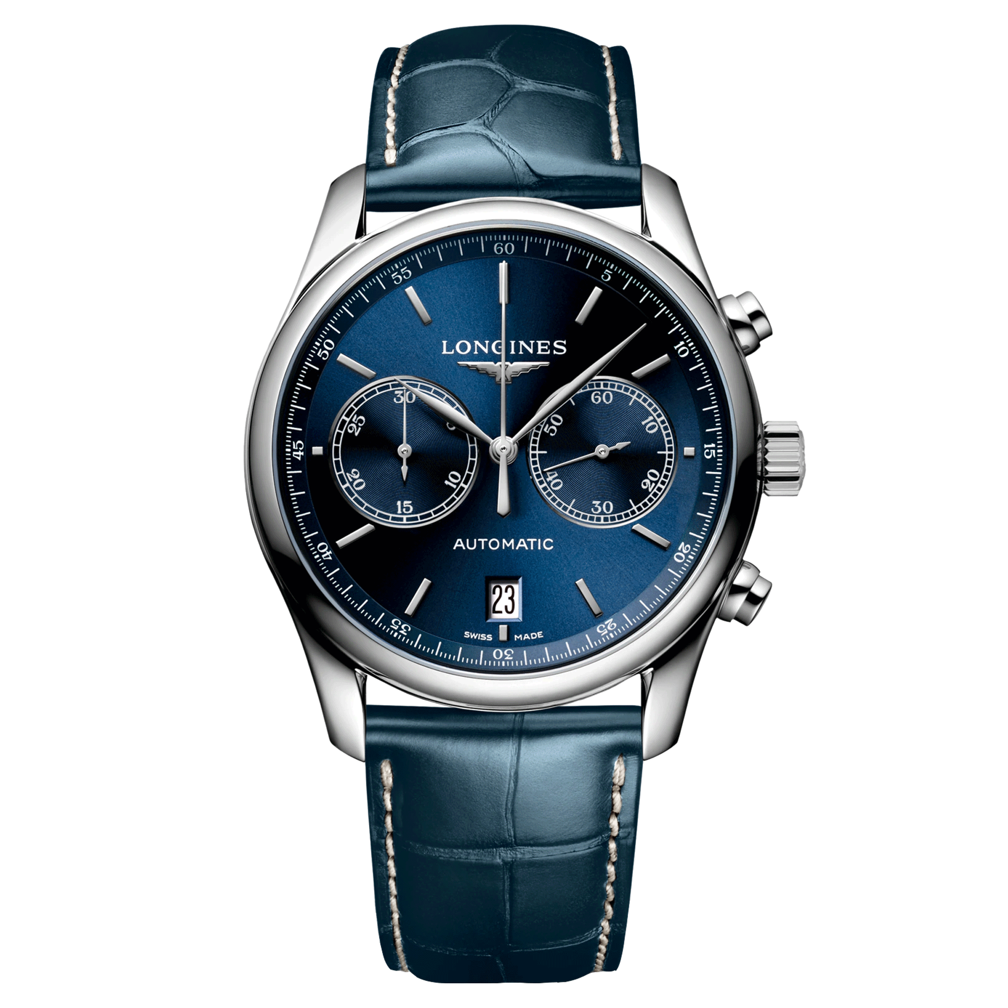 Montre Longines Master Collection automatique chronographe cadran bleu bracelet cuir bleu 40 mm L2.629.4.92.0