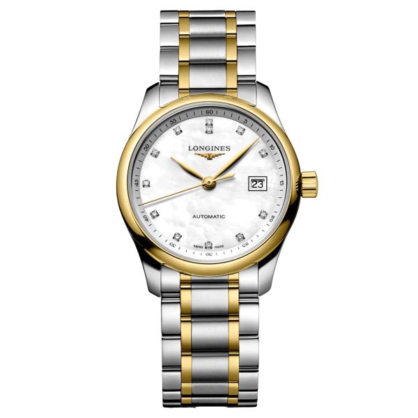 Longines Master Collection bicolour automatic watch mother-of-pearl dial steel gold bracelet 29 mm