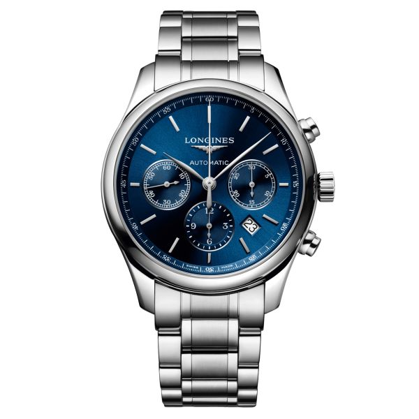 Longines Master Collection automatic chronograph watch blue dial steel bracelet 42 mm