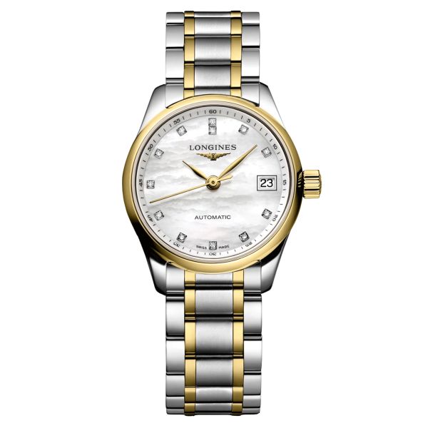 Longines Master Collection bicolour automatic watch mother-of-pearl dial steel gold bracelet 25.50 mm