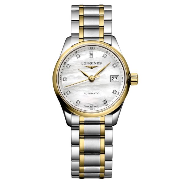 Longines Master Collection bicolour automatic watch mother-of-pearl dial steel gold bracelet 25.50 mm