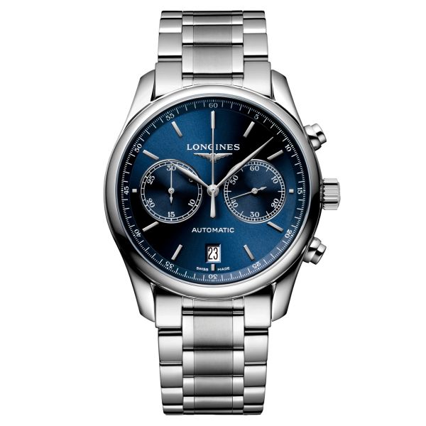 Longines Master Collection automatic chronograph watch blue dial and steel bracelet 40 mm