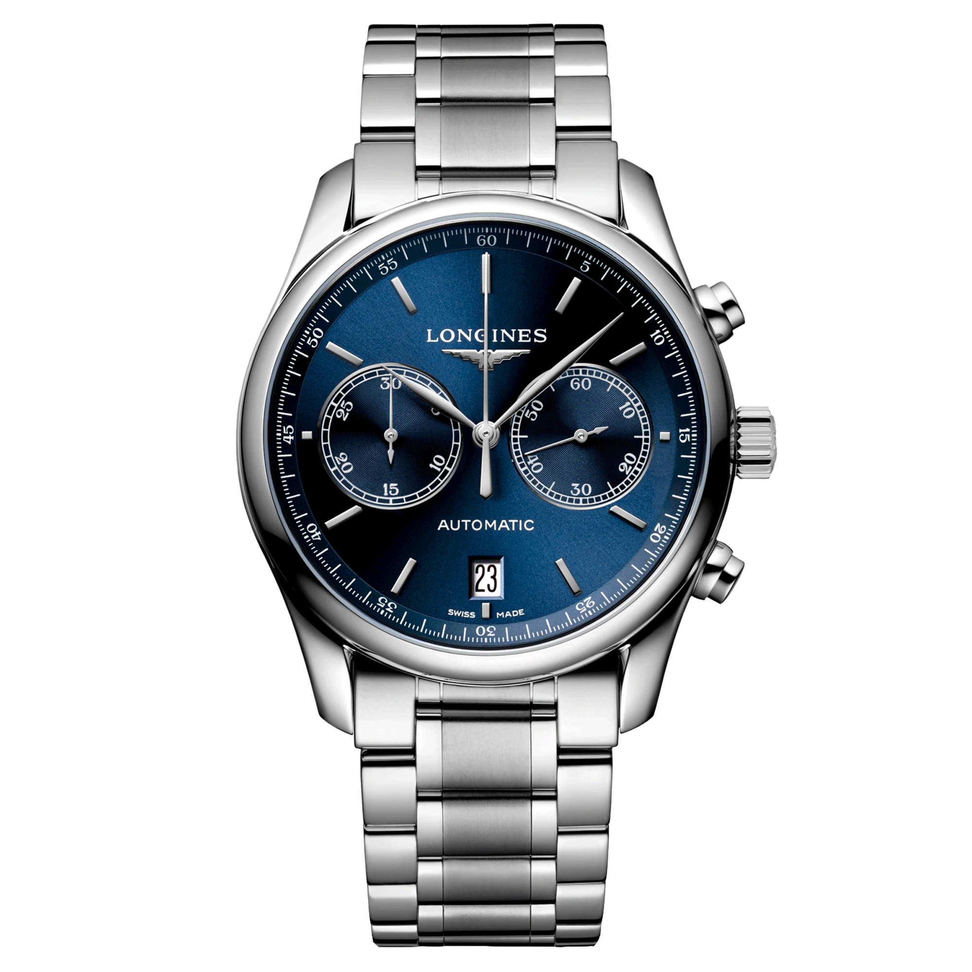 Montre Longines Master Collection chronographe automatique cadran bleu bracelet acier 40 mm L2.629.4.92.6