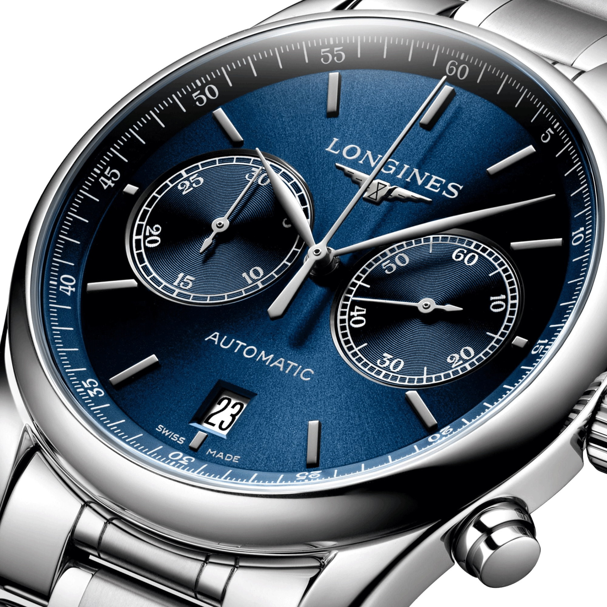 Montre Longines Master Collection chronographe automatique cadran bleu bracelet acier 40 mm L2.629.4.92.6