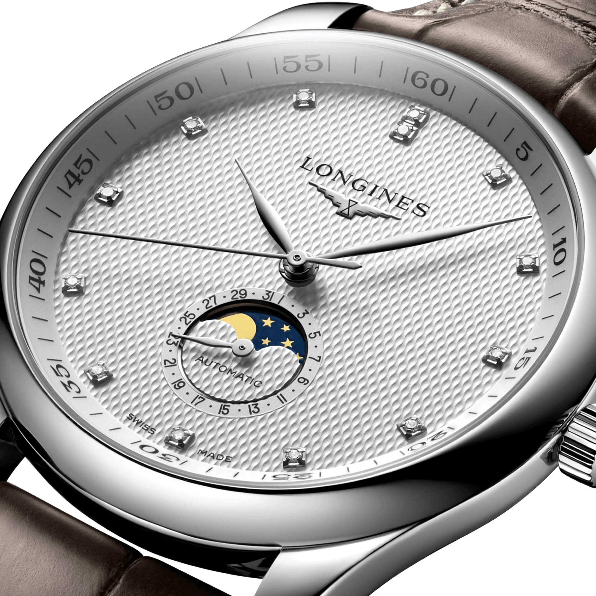 Longines Master Collection automatic watch moon phase brown alligator strap 42 mm