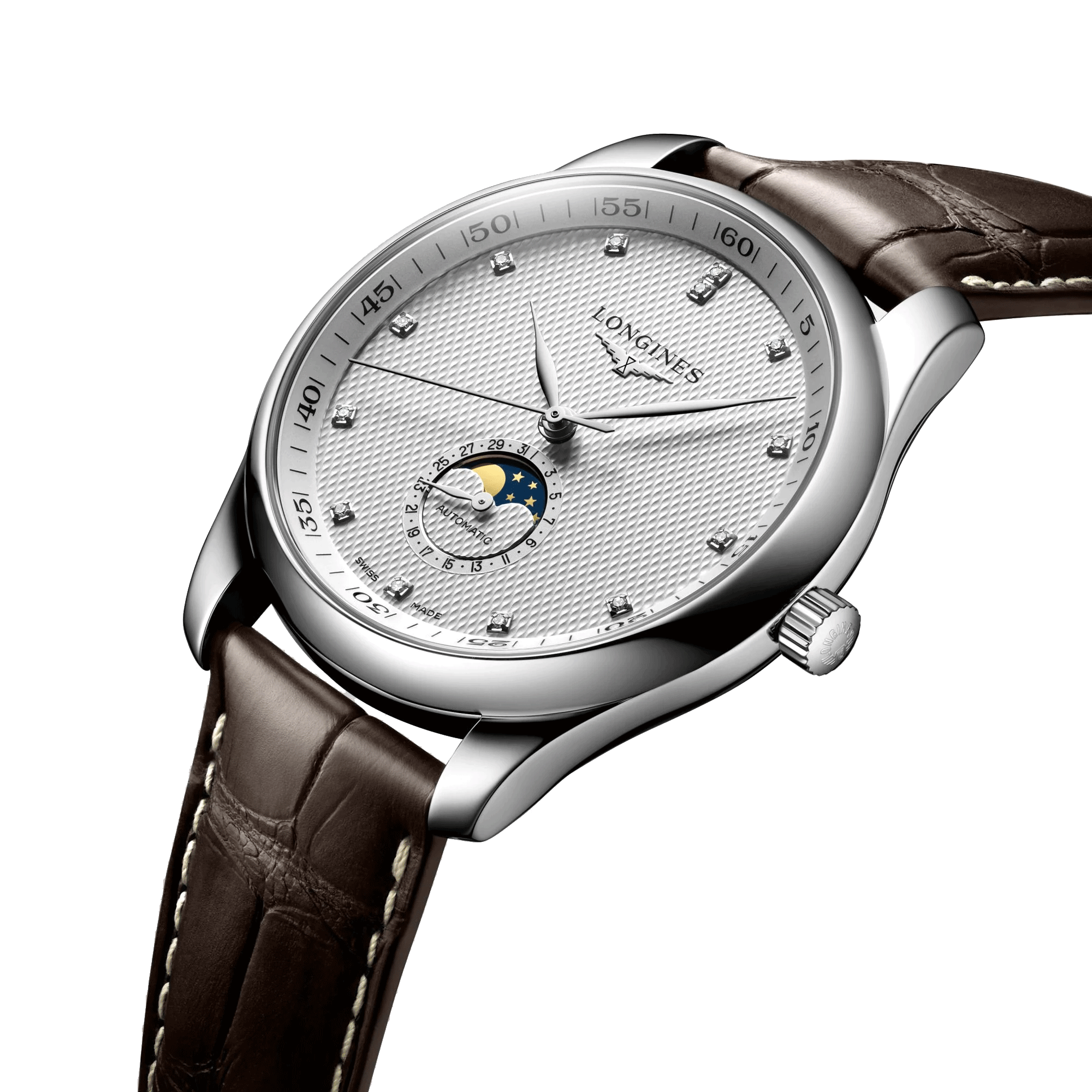 Longines Master Collection automatic watch moon phase brown alligator strap 42 mm