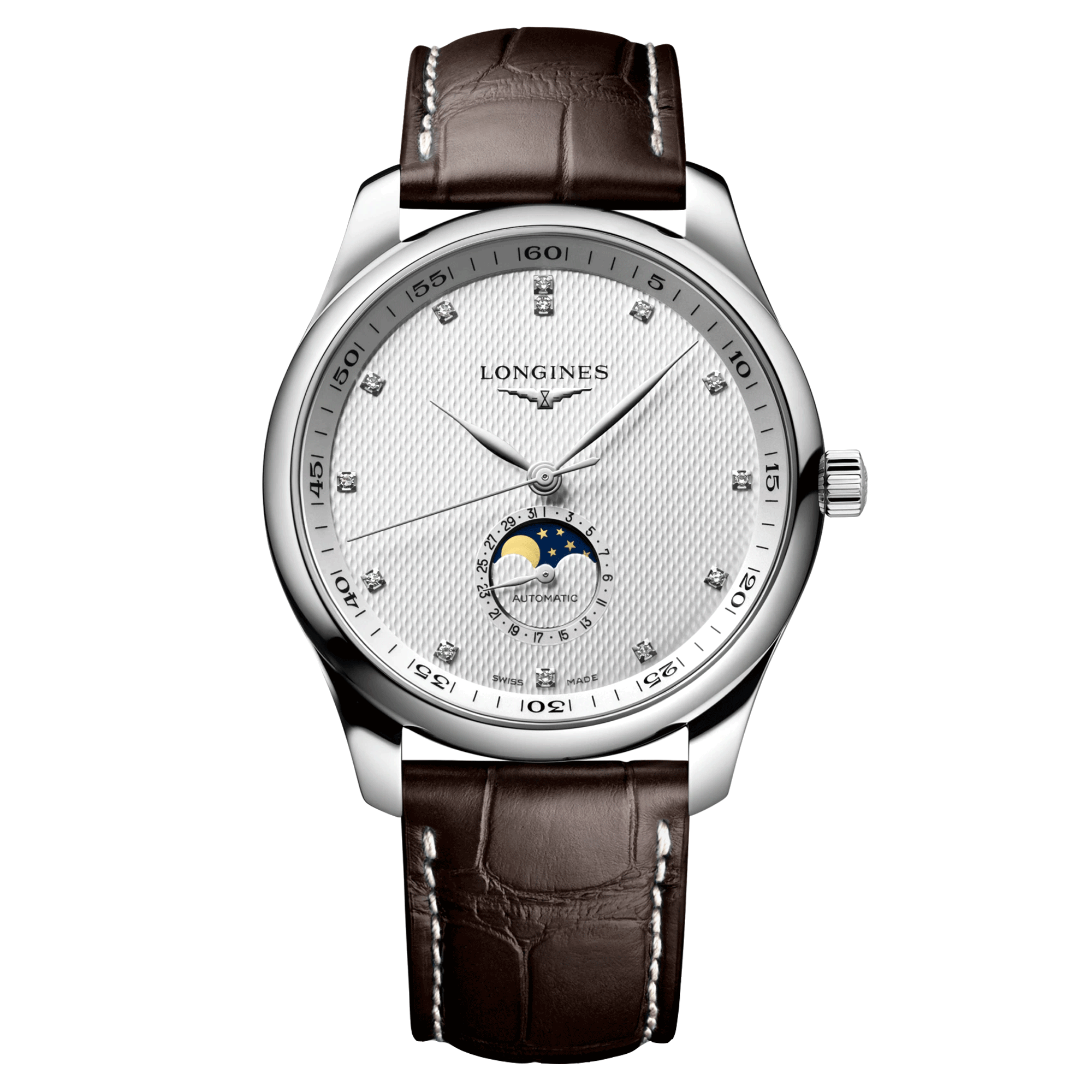 Longines Master Collection automatic watch moon phase brown alligator strap 42 mm