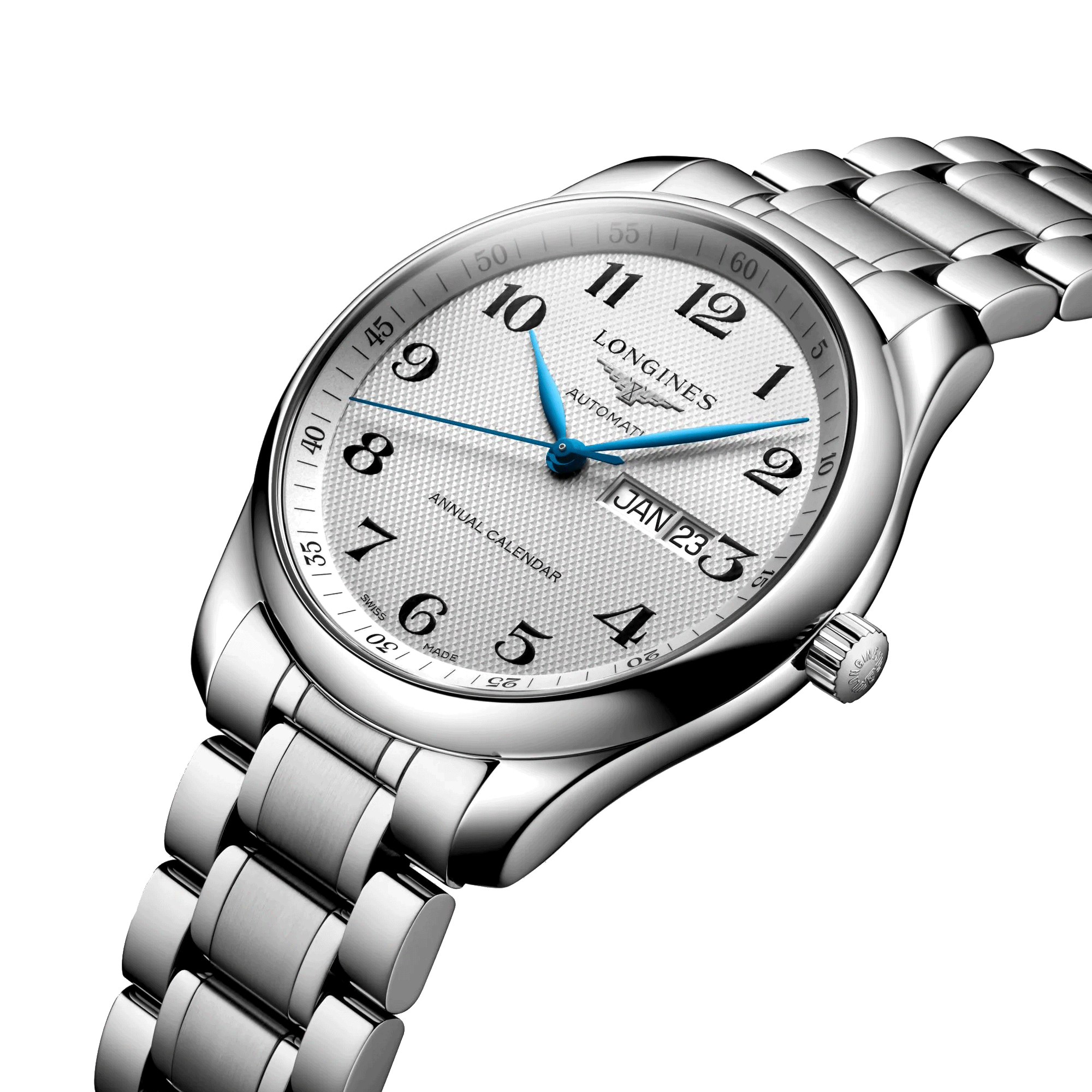 Montre Longines Master Collection Annual Calendar automatique cadran argenté bracelet acier 42 mm L2.920.4.78.6
