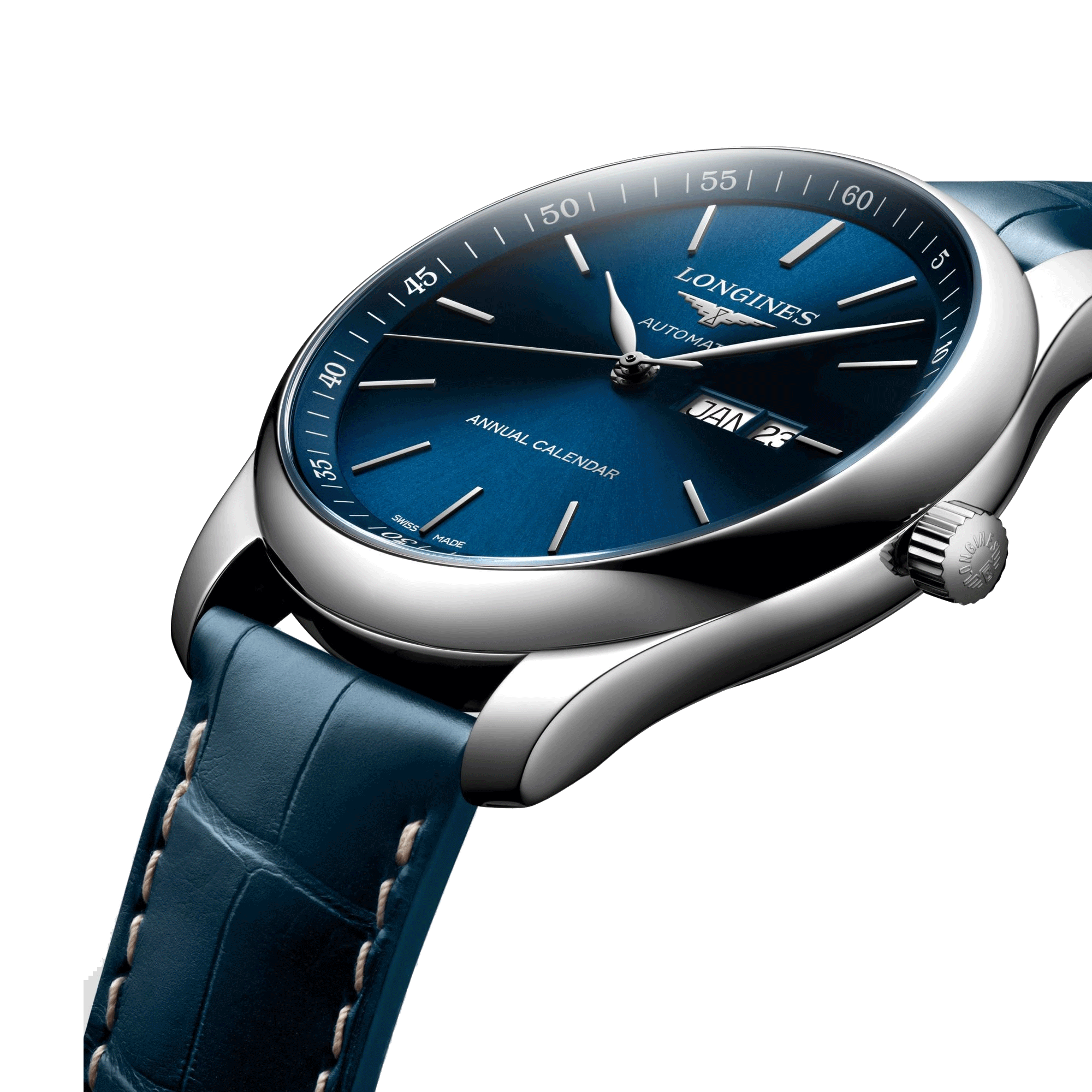 Montre Longines Master Collection Annual Calendar automatique cadran bleu bracelet cuir bleu 42 mm L2.920.4.92.0