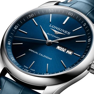 Montre Longines Master Collection Annual Calendar automatique cadran bleu bracelet cuir bleu 42 mm L2.920.4.92.0