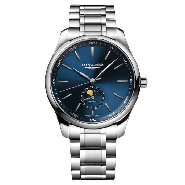 Montre Longines Master Collection automatique cadran bleu phases de lune bracelet acier 42 mm