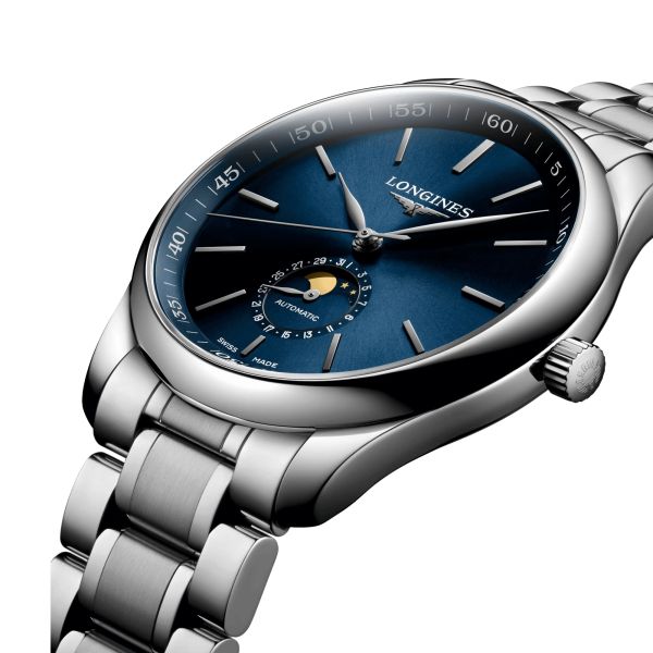 Montre Longines Master Collection automatique cadran bleu phases de lune bracelet acier 42 mm L2.919.4.92.6