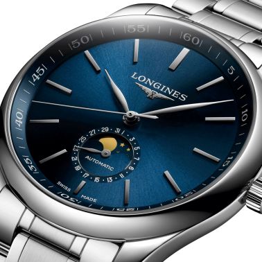 Montre Longines Master Collection automatique cadran bleu phases de lune bracelet acier 42 mm L2.919.4.92.6