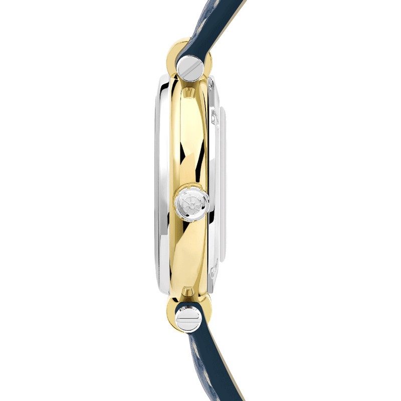 Montre Michel Herbelin Newport quartz acier PVD or jaune cadran bleu bracelet cuir bleu 29 mm